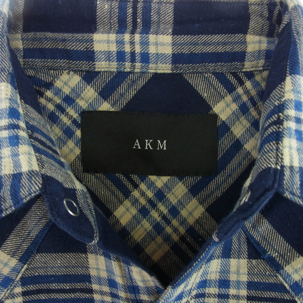 AKM エイケイエム S094 PATCHWORK CHECK WESTERN パッチワーク チェック ウエスタン シャツ ネイビー系 M【中古】