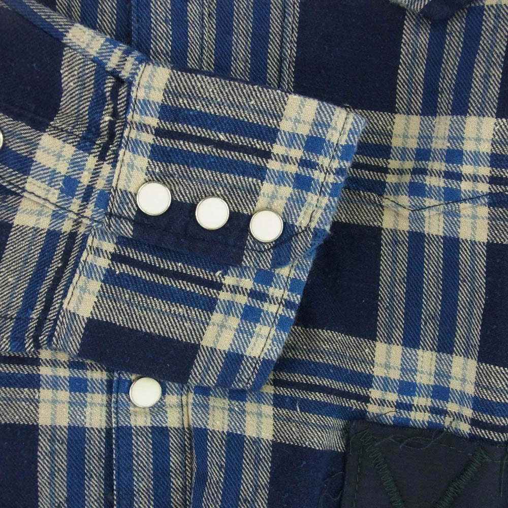 AKM エイケイエム S094 PATCHWORK CHECK WESTERN パッチワーク チェック ウエスタン シャツ ネイビー系 M【中古】