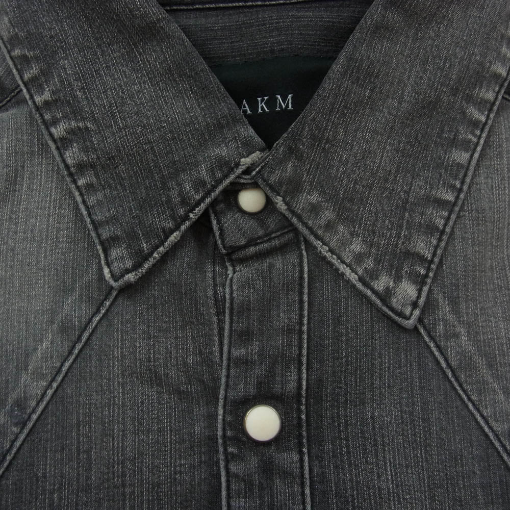 AKM エイケイエム S072 STRETCH DENIM 7oz PATCHWORK WESTERN パッチワーク ストレッチデニム ウエスタン シャツ ブラック系 L【中古】