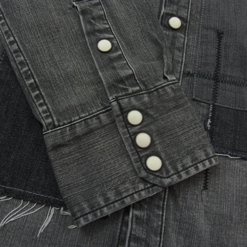 AKM エイケイエム S072 STRETCH DENIM 7oz PATCHWORK WESTERN パッチワーク ストレッチデニム ウエスタン シャツ ブラック系 L【中古】