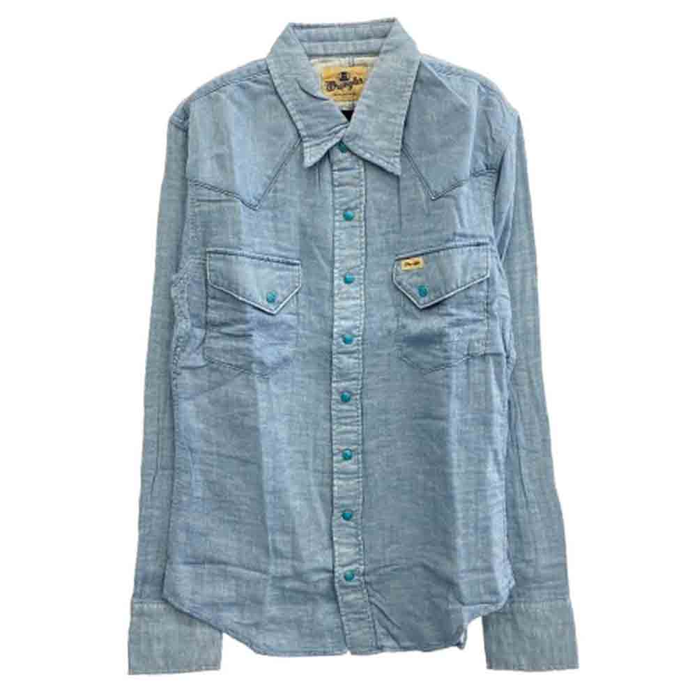 AKM エイケイエム WS9006 × Wrangler ラングラー Wガーゼ デニム ウエスタン シャツ ライトブルー系 M【中古】