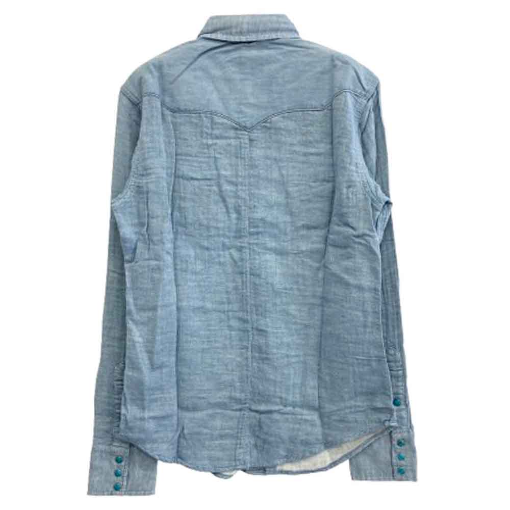 AKM エイケイエム WS9006 × Wrangler ラングラー Wガーゼ デニム ウエスタン シャツ ライトブルー系 M【中古】