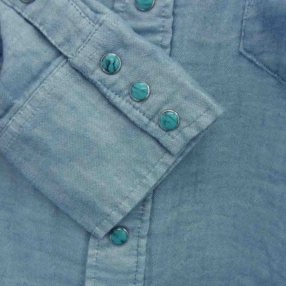 AKM エイケイエム WS9006 × Wrangler ラングラー Wガーゼ デニム ウエスタン シャツ ライトブルー系 M【中古】
