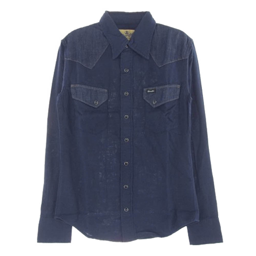AKM エイケイエム WS9006 × Wrangler ラングラー Wガーゼ デニム ウエスタン シャツ ネイビー系 M【中古】