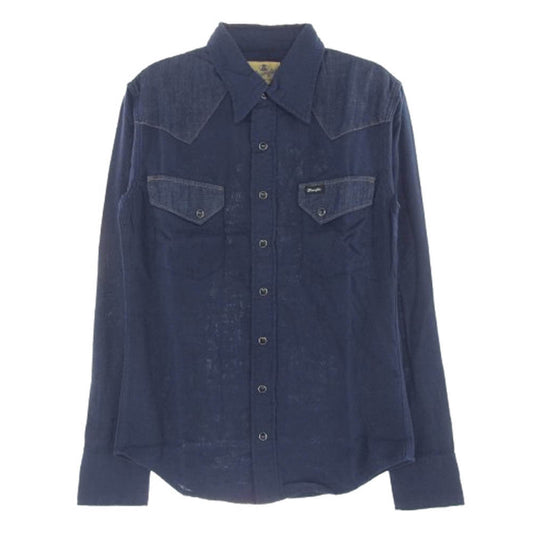 AKM エイケイエム WS9006 × Wrangler ラングラー Wガーゼ デニム ウエスタン シャツ ネイビー系 M【中古】