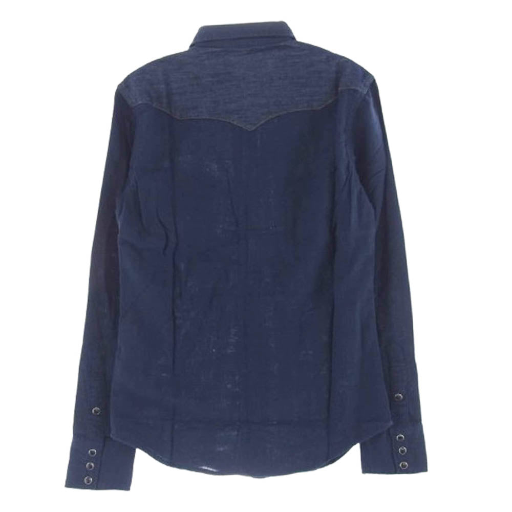 AKM エイケイエム WS9006 × Wrangler ラングラー Wガーゼ デニム ウエスタン シャツ ネイビー系 M【中古】