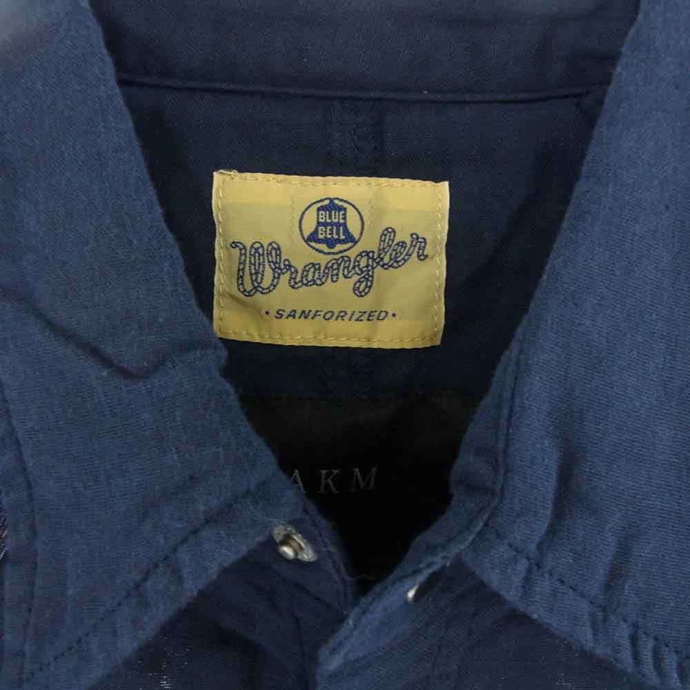 AKM エイケイエム WS9006 × Wrangler ラングラー Wガーゼ デニム ウエスタン シャツ ネイビー系 M【中古】