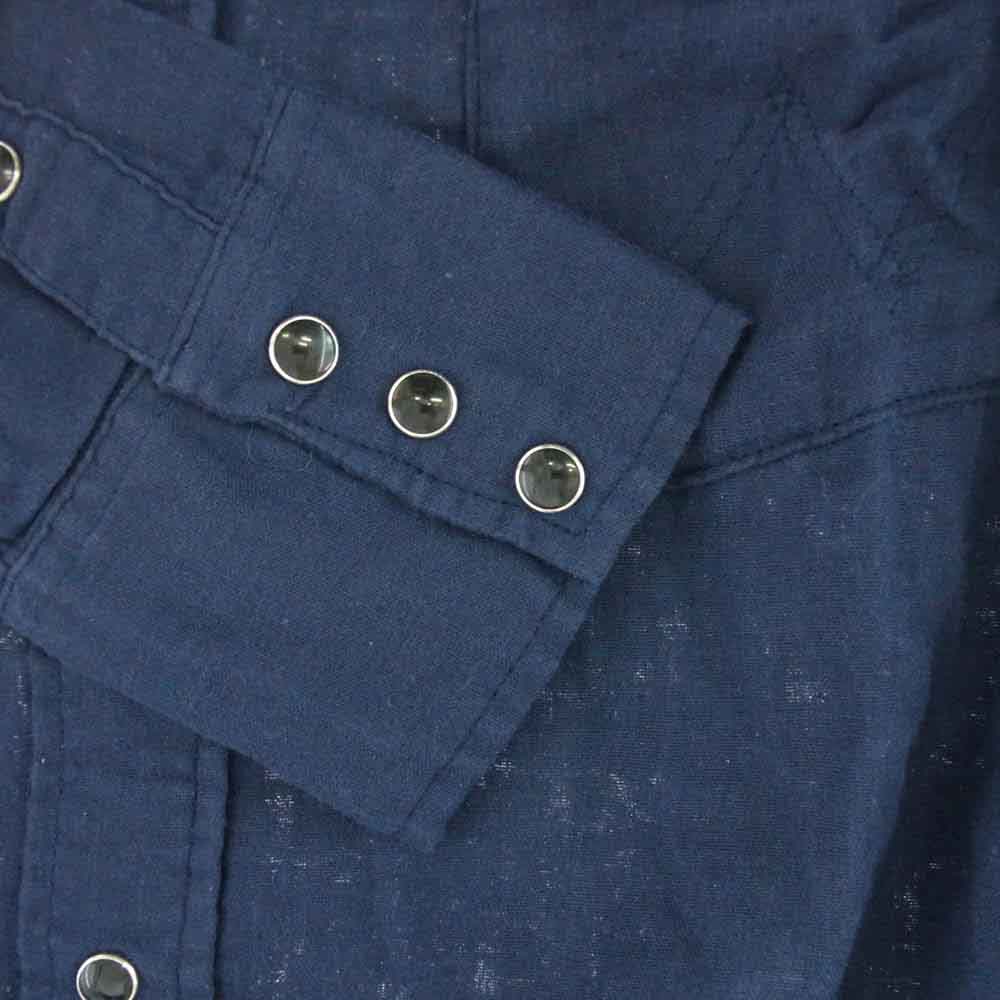 AKM エイケイエム WS9006 × Wrangler ラングラー Wガーゼ デニム ウエスタン シャツ ネイビー系 M【中古】