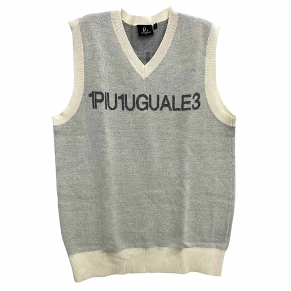 1piu1uguale3 ウノピュウノウグァーレトレ GRK068 WOA018 G.KNITVEST MESSAGGIO ロゴジャカード ニット ベスト オフホワイト系 グレー系 4【中古】