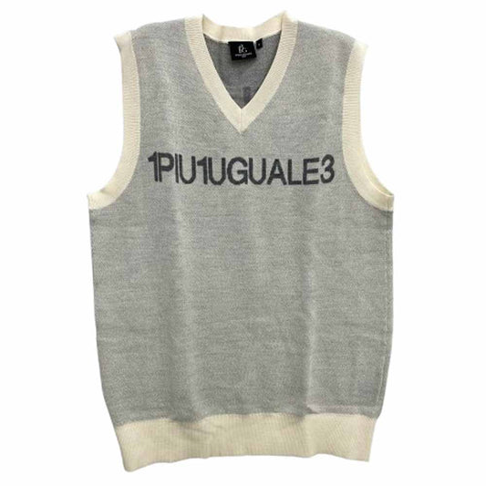 1piu1uguale3 ウノピュウノウグァーレトレ GRK068 WOA018 G.KNITVEST MESSAGGIO ロゴジャカード ニット ベスト オフホワイト系 グレー系 4【中古】