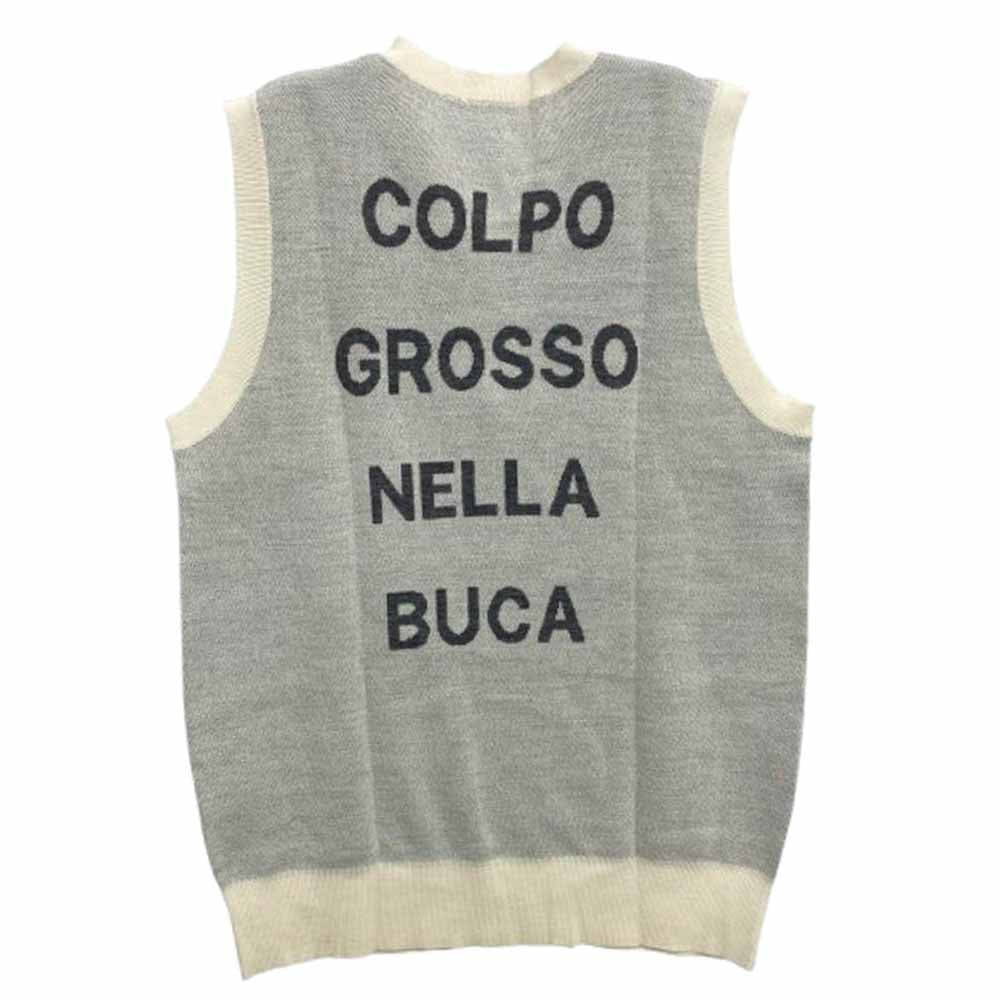 1piu1uguale3 ウノピュウノウグァーレトレ GRK068 WOA018 G.KNITVEST MESSAGGIO ロゴジャカード ニット ベスト オフホワイト系 グレー系 4【中古】