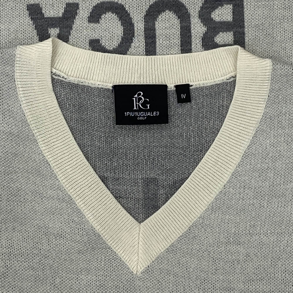 1piu1uguale3 ウノピュウノウグァーレトレ GRK068 WOA018 G.KNITVEST MESSAGGIO ロゴジャカード ニット ベスト オフホワイト系 グレー系 4【中古】