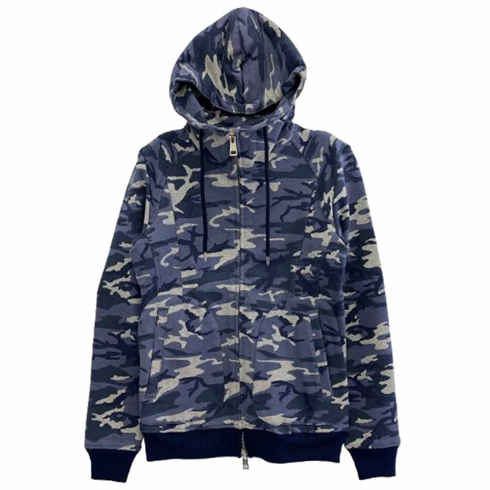 AKM エイケイエム B192 stretch jersey solid neck zip parka ストレッチ ジャージー フルジップ パーカー ブルー系 S【中古】