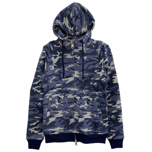 AKM エイケイエム B192 stretch jersey solid neck zip parka ストレッチ ジャージー フルジップ パーカー ブルー系 S【中古】