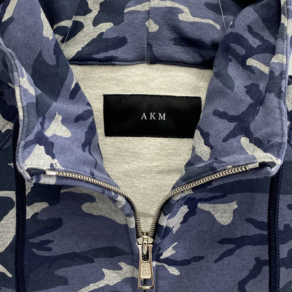 AKM エイケイエム B192 stretch jersey solid neck zip parka ストレッチ ジャージー フルジップ パーカー ブルー系 S【中古】