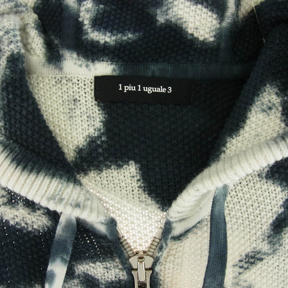 1piu1uguale3 ウノピュウノウグァーレトレ MRK253 COT386 RAGLAN ZIP PARKA TIE DYE KNIT ラグラン タイダイ ニット ジップ パーカー ネイビー系 3【中古】