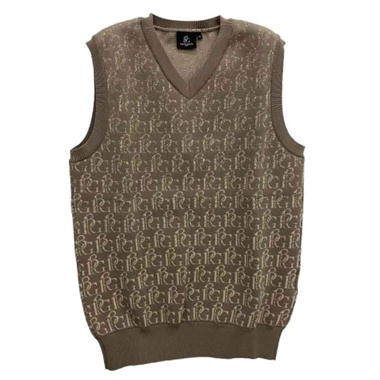 1piu1uguale3 ウノピュウノウグァーレトレ GRK048 POE426 GOLF ゴルフ ロゴジャカード Vネック ニット ベスト ブラウン系 3【中古】