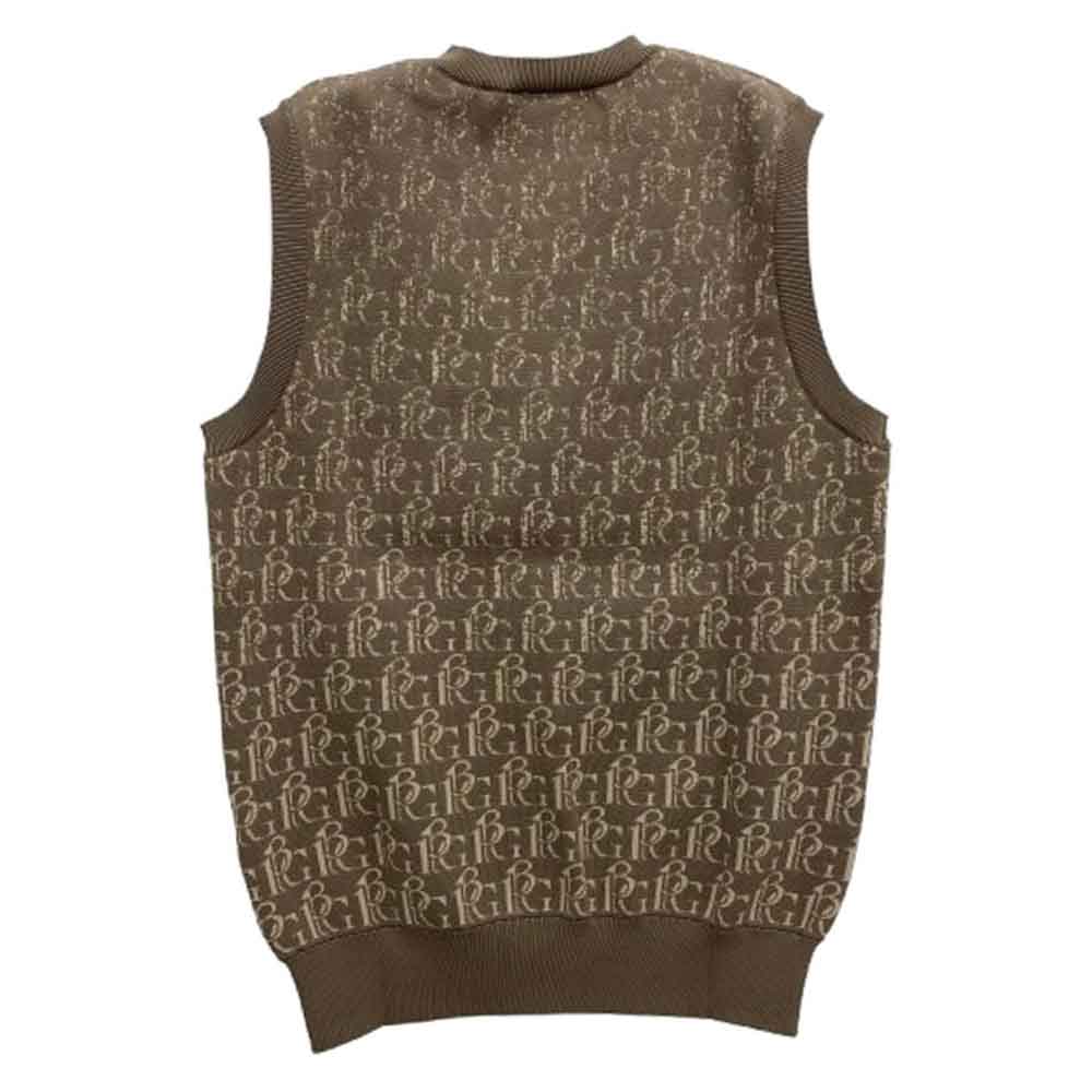 1piu1uguale3 ウノピュウノウグァーレトレ GRK048 POE426 GOLF ゴルフ ロゴジャカード Vネック ニット ベスト ブラウン系 3【中古】