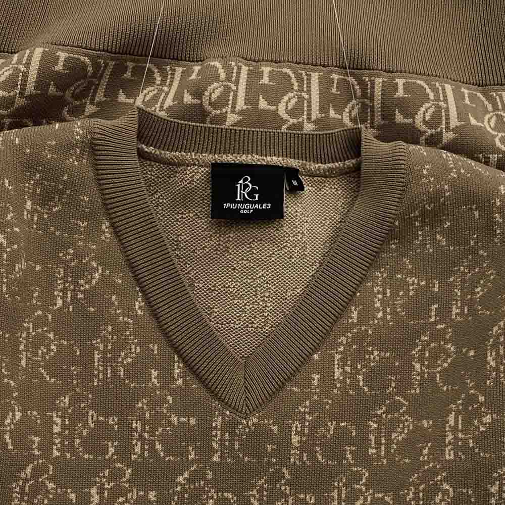 1piu1uguale3 ウノピュウノウグァーレトレ GRK048 POE426 GOLF ゴルフ ロゴジャカード Vネック ニット ベスト ブラウン系 3【中古】