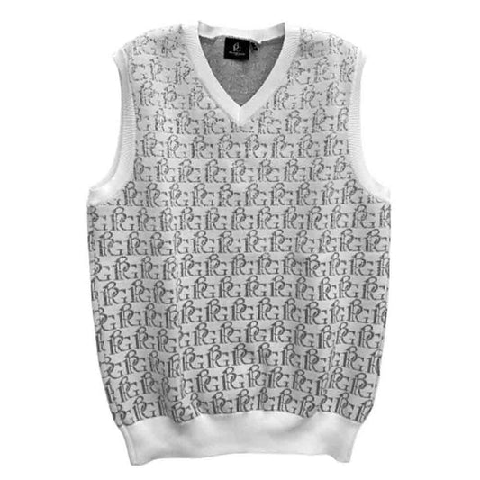 1piu1uguale3 ウノピュウノウグァーレトレ GRK048 POE426 GOLF ゴルフ ロゴジャカード Vネック ニット ベスト ホワイト系 4【中古】