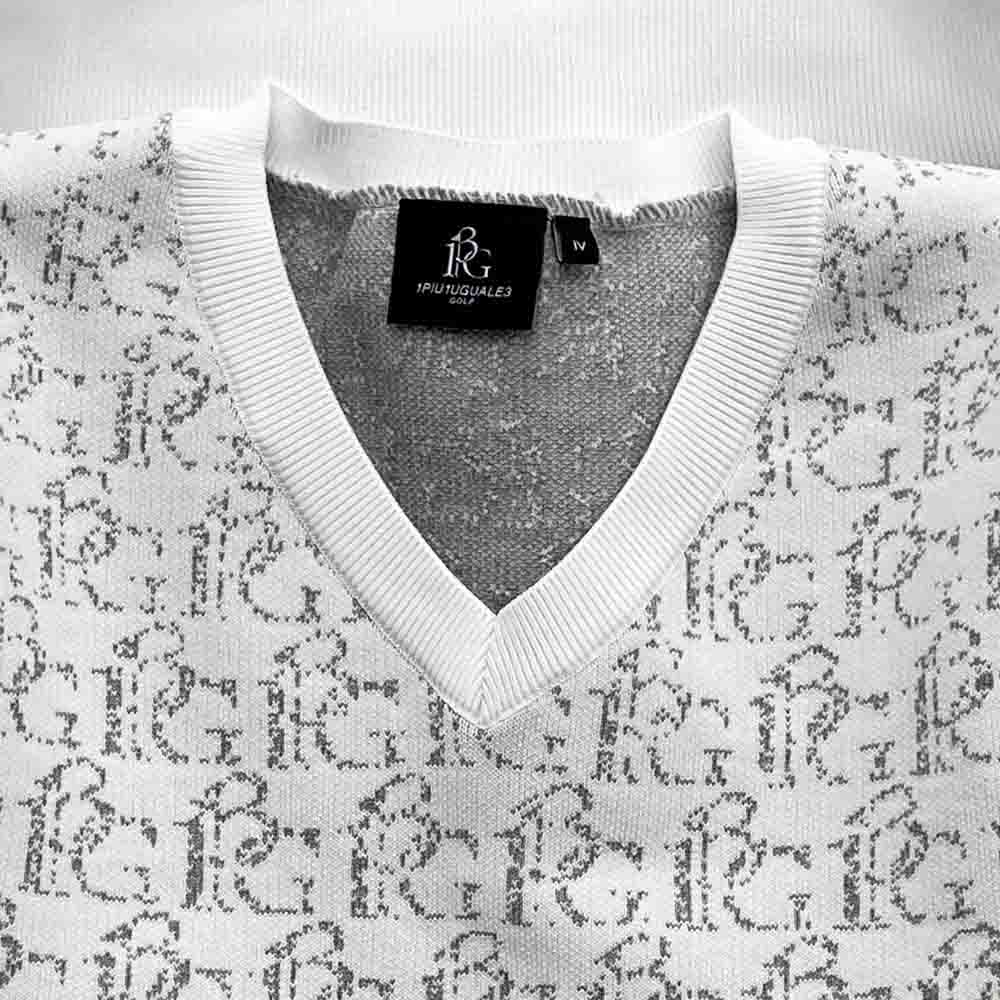 1piu1uguale3 ウノピュウノウグァーレトレ GRK048 POE426 GOLF ゴルフ ロゴジャカード Vネック ニット ベスト ホワイト系 4【中古】