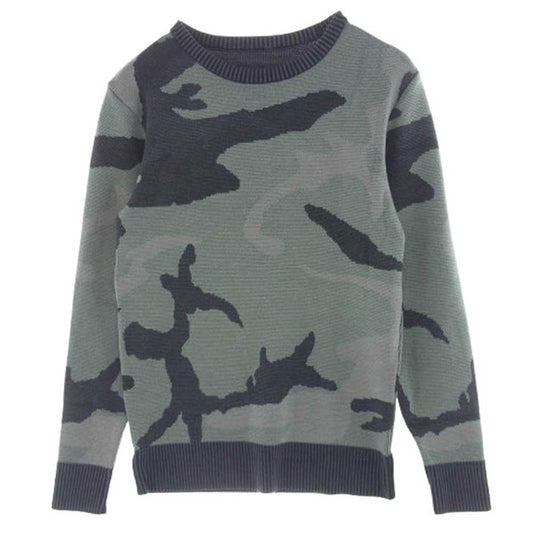 AKM エイケイエム 18AW K159 STONEWASH CAMO CREW ストーンウォッシュ クルーネック ニット セーター ブラック系 グレー系 M【中古】