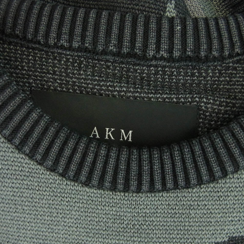 AKM エイケイエム 18AW K159 STONEWASH CAMO CREW ストーンウォッシュ クルーネック ニット セーター ブラック系 グレー系 M【中古】