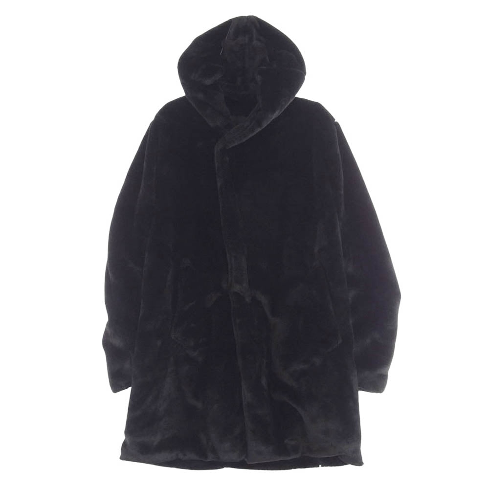 1piu1uguale3 ウノピュウノウグァーレトレ MRC150 POE441 ECO FUR WRAP COAT PLANETA社製フェイクファー フーデッド ラップ コート ブラック系 VI【中古】