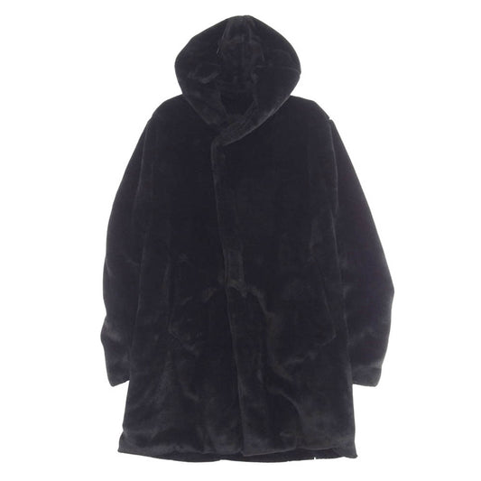 1piu1uguale3 ウノピュウノウグァーレトレ MRC150 POE441 ECO FUR WRAP COAT PLANETA社製フェイクファー フーデッド ラップ コート ブラック系 VI【中古】