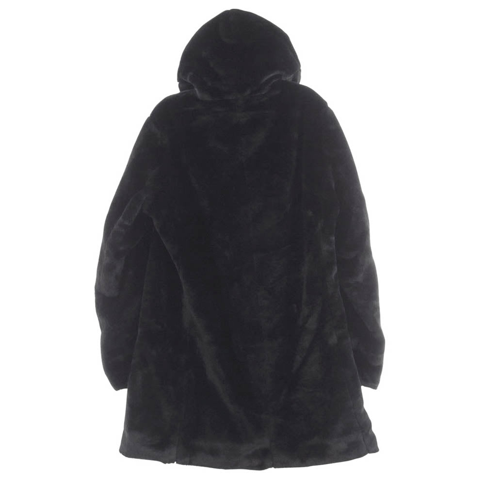 1piu1uguale3 ウノピュウノウグァーレトレ MRC150 POE441 ECO FUR WRAP COAT PLANETA社製フェイクファー フーデッド ラップ コート ブラック系 VI【中古】
