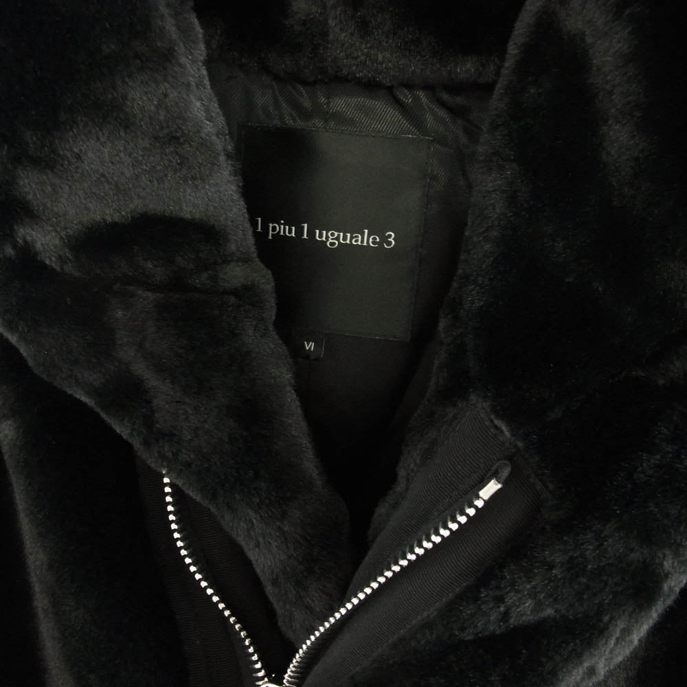 1piu1uguale3 ウノピュウノウグァーレトレ MRC150 POE441 ECO FUR WRAP COAT PLANETA社製フェイクファー フーデッド ラップ コート ブラック系 VI【中古】