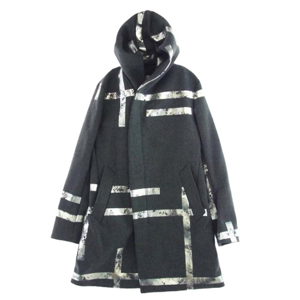 1piu1uguale3 ウノピュウノウグァーレトレ MRC128 WOL119 誉田屋源兵衛 WRAP COAT ウール フルジップ フード ラップ コート グレー系 IV【中古】