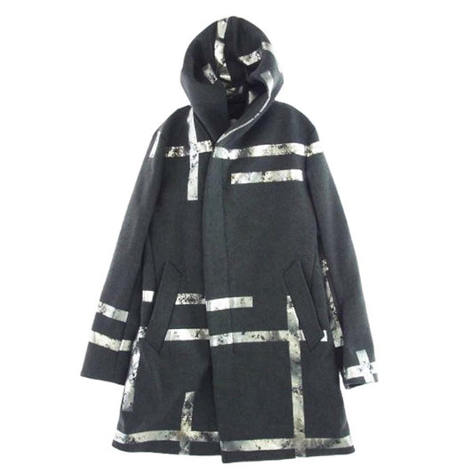 1piu1uguale3 ウノピュウノウグァーレトレ MRC128 WOL119 誉田屋源兵衛 WRAP COAT ウール フルジップ フード ラップ コート グレー系 IV【中古】
