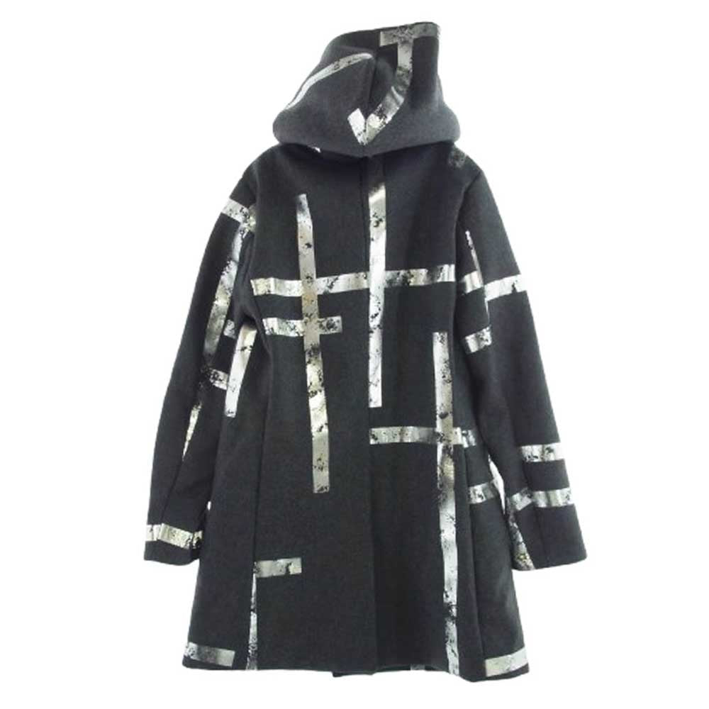 1piu1uguale3 ウノピュウノウグァーレトレ MRC128 WOL119 誉田屋源兵衛 WRAP COAT ウール フルジップ フード ラップ コート グレー系 IV【中古】