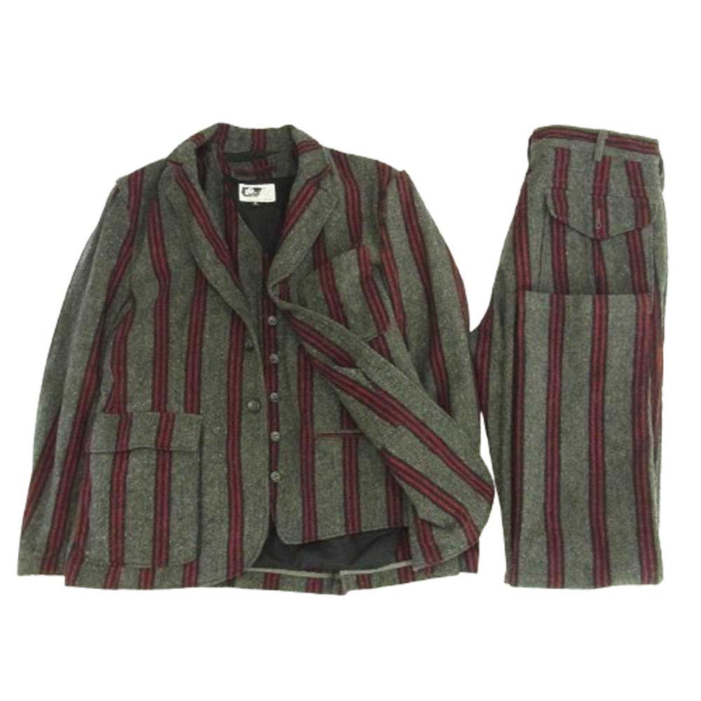 Engineered Garments エンジニアードガーメンツ 3ピース ウール100% ストライプ ベイカージャケット ベスト パンツ グレー系 XS パンツ30、ベストS【中古】