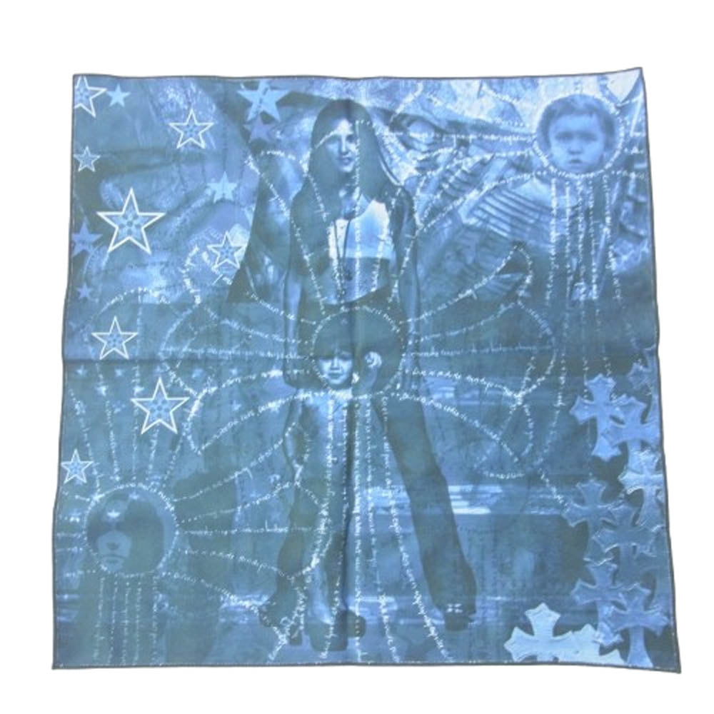 CHROME HEARTS クロムハーツ（原本無） スター クロス メッセージ 総柄 アイウェアクロス 眼鏡拭き ネイビー系【中古】