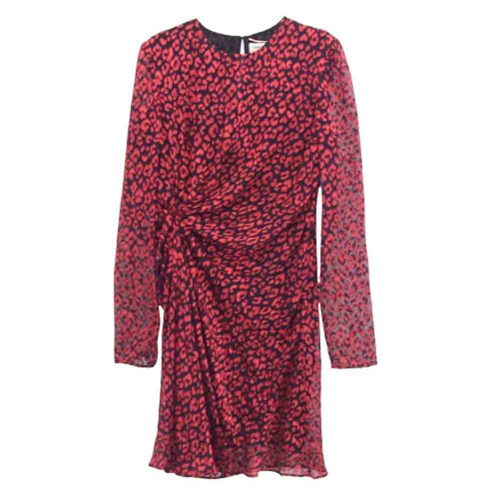 SAINT LAURENT サンローラン 529399 Y854T レオパード ワンピース ブラック系 レッド系 34【中古】
