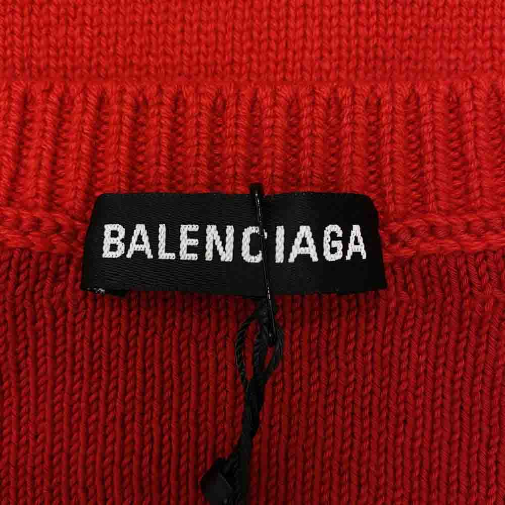 BALENCIAGA バレンシアガ 19AW 594732 T4097 ロゴ刺繍 Vネック ニット レッド系 S【極上美品】【中古】