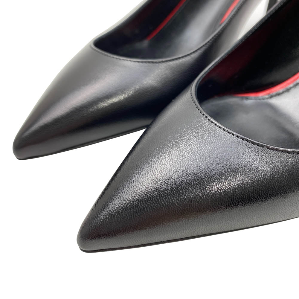 SAINT LAURENT サンローラン 480093 ポインテッドトゥ レザー ヒール パンプス ブラック系 37【美品】【中古】