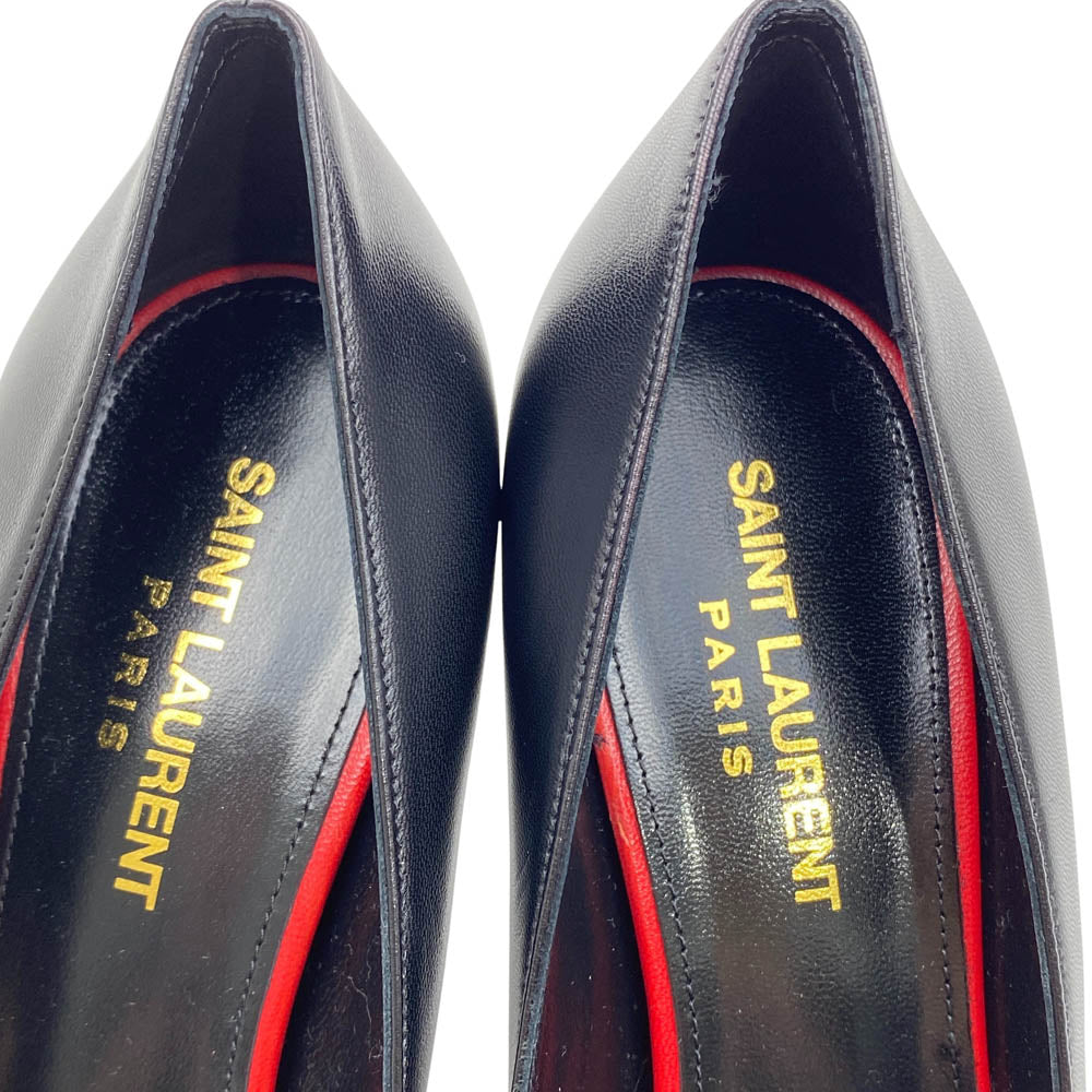 SAINT LAURENT サンローラン 480093 ポインテッドトゥ レザー ヒール パンプス ブラック系 37【美品】【中古】