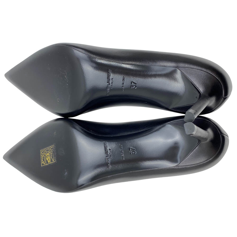 SAINT LAURENT サンローラン 480093 ポインテッドトゥ レザー ヒール パンプス ブラック系 37【美品】【中古】