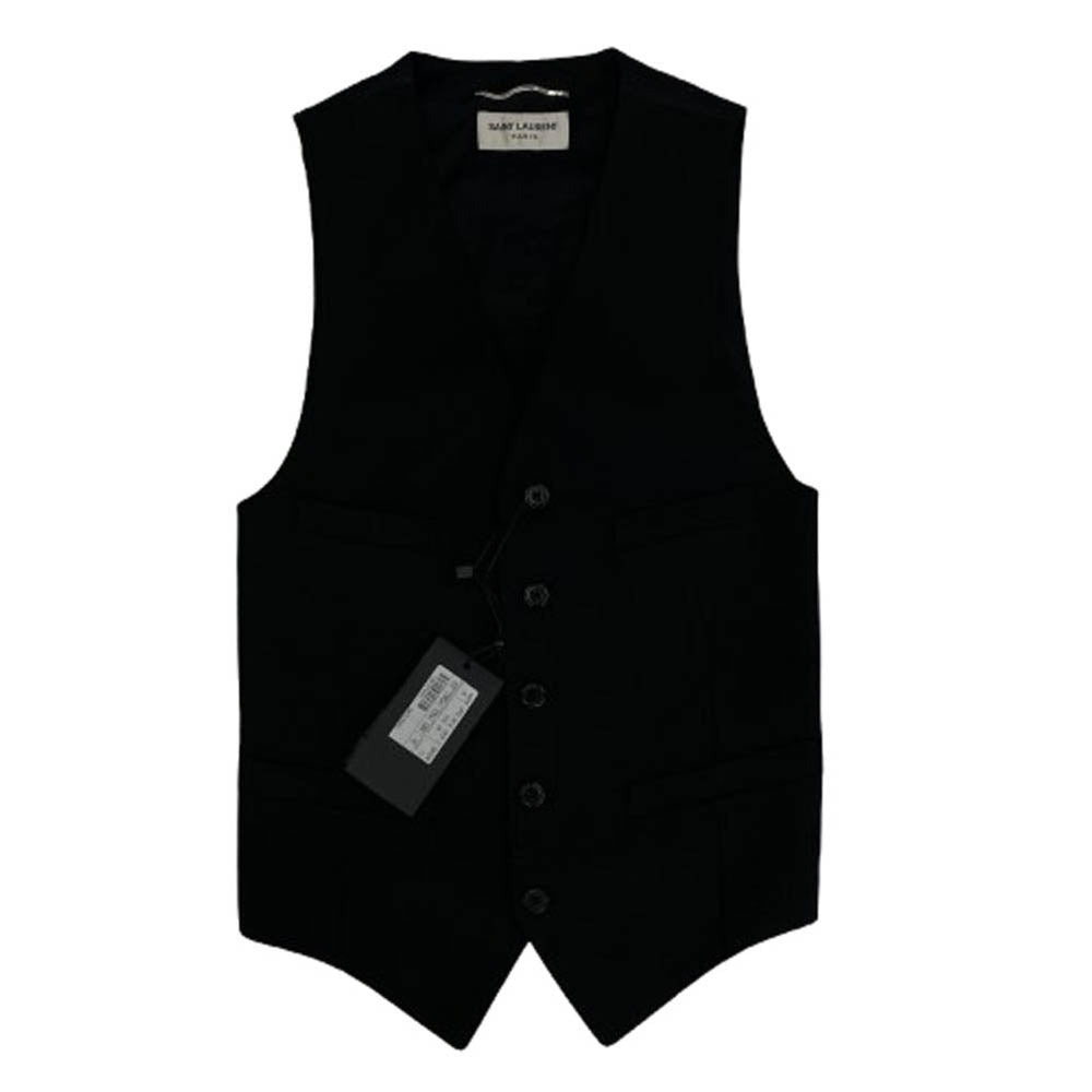 SAINT LAURENT サンローラン 370568 Y639H エディ期 裏地シルク100% ウールギャバジン クラシック ベスト ブラック系 42【極上美品】【中古】