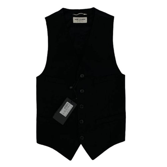 SAINT LAURENT サンローラン 370568 Y639H エディ期 裏地シルク100% ウールギャバジン クラシック ベスト ブラック系 42【極上美品】【中古】