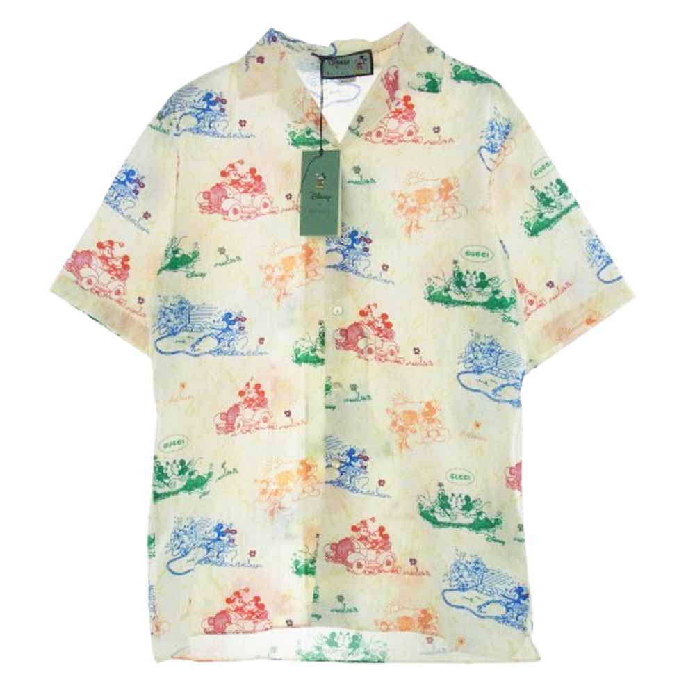GUCCI グッチ 601604 ZADGQ Disney ディズニー 総柄 オープンカラー ボーリング 半袖 シャツ ホワイト系 イエロー系 48【極上美品】【中古】