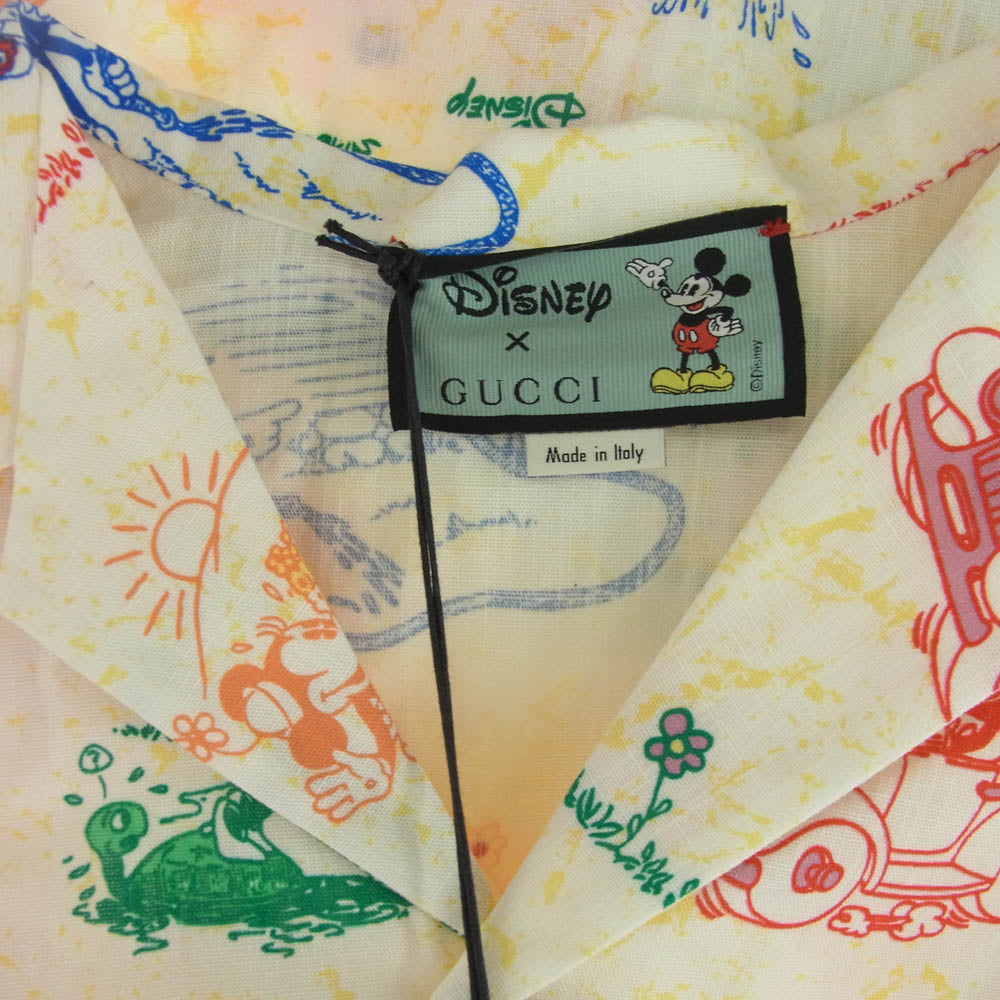 GUCCI グッチ 601604 ZADGQ Disney ディズニー 総柄 オープンカラー ボーリング 半袖 シャツ ホワイト系 イエロー系 48【極上美品】【中古】