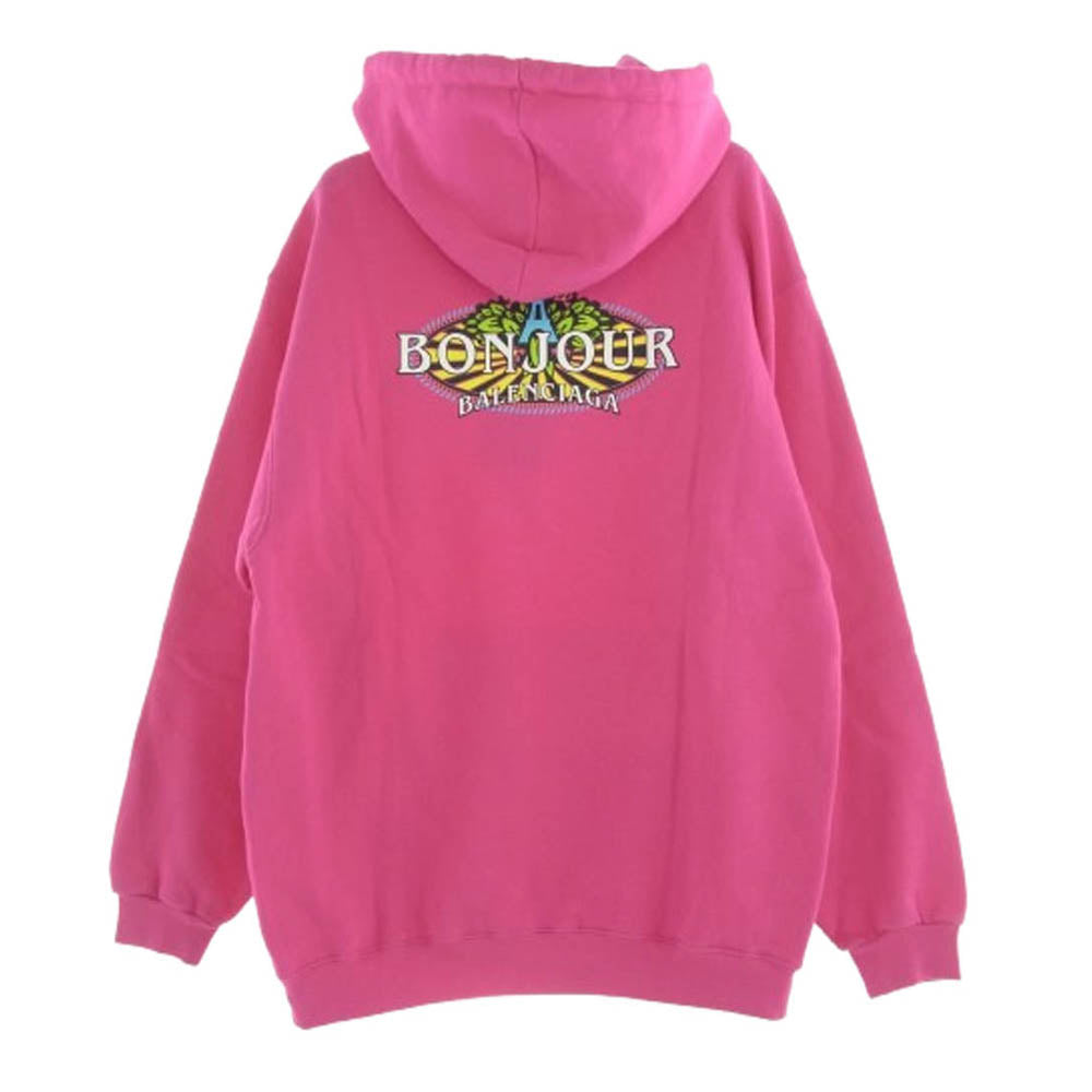 BALENCIAGA バレンシアガ 600583 THV61 ボンジュール ロゴプリント パーカー ピンク系 XS【極上美品】【中古】