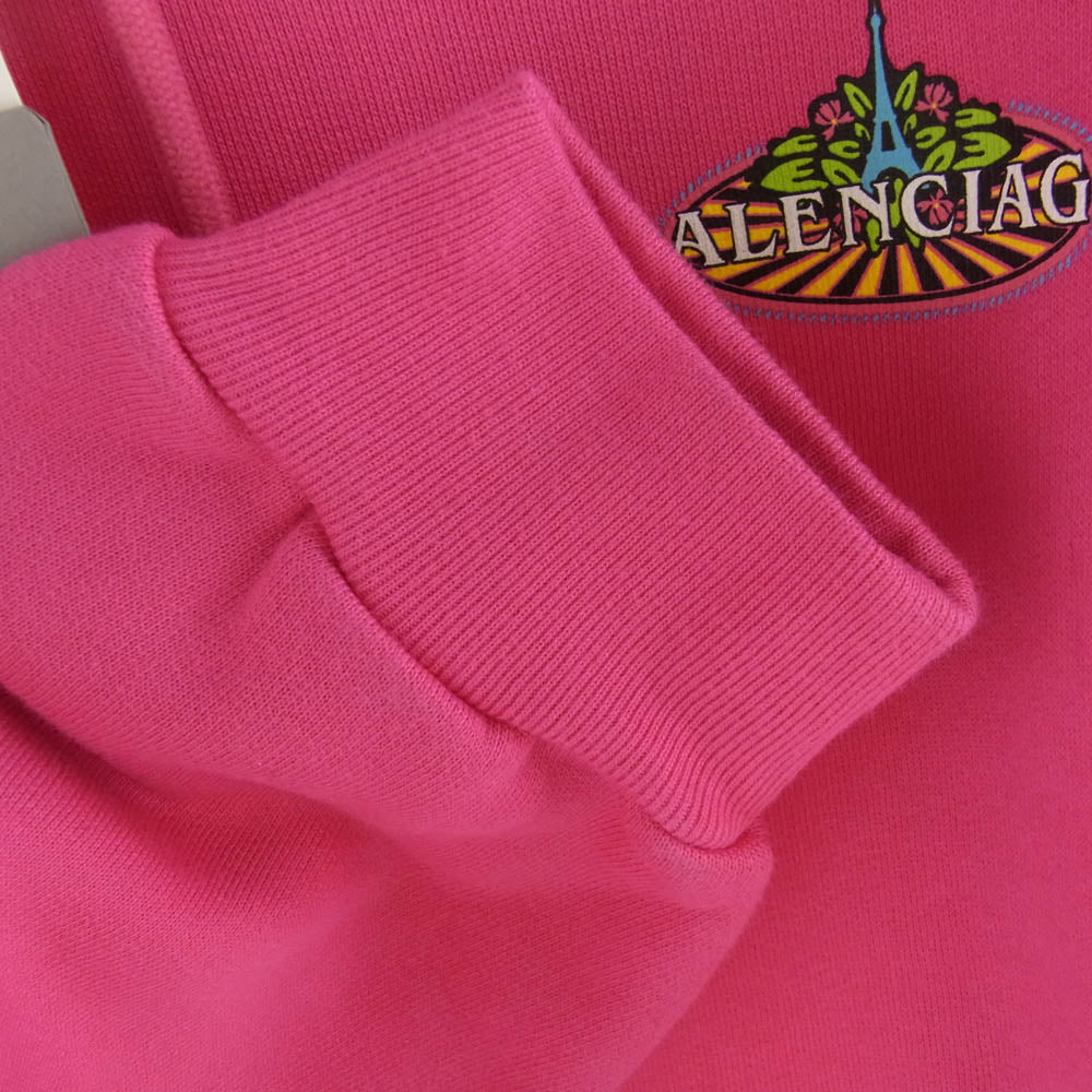 BALENCIAGA バレンシアガ 600583 THV61 ボンジュール ロゴプリント パーカー ピンク系 XS【極上美品】【中古】