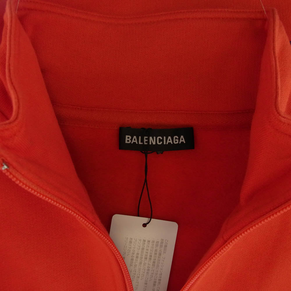 BALENCIAGA バレンシアガ 583138 TFV39 ロゴ刺繍 ボーダー ハーフジップ スウェット レッド系 M【極上美品】【中古】