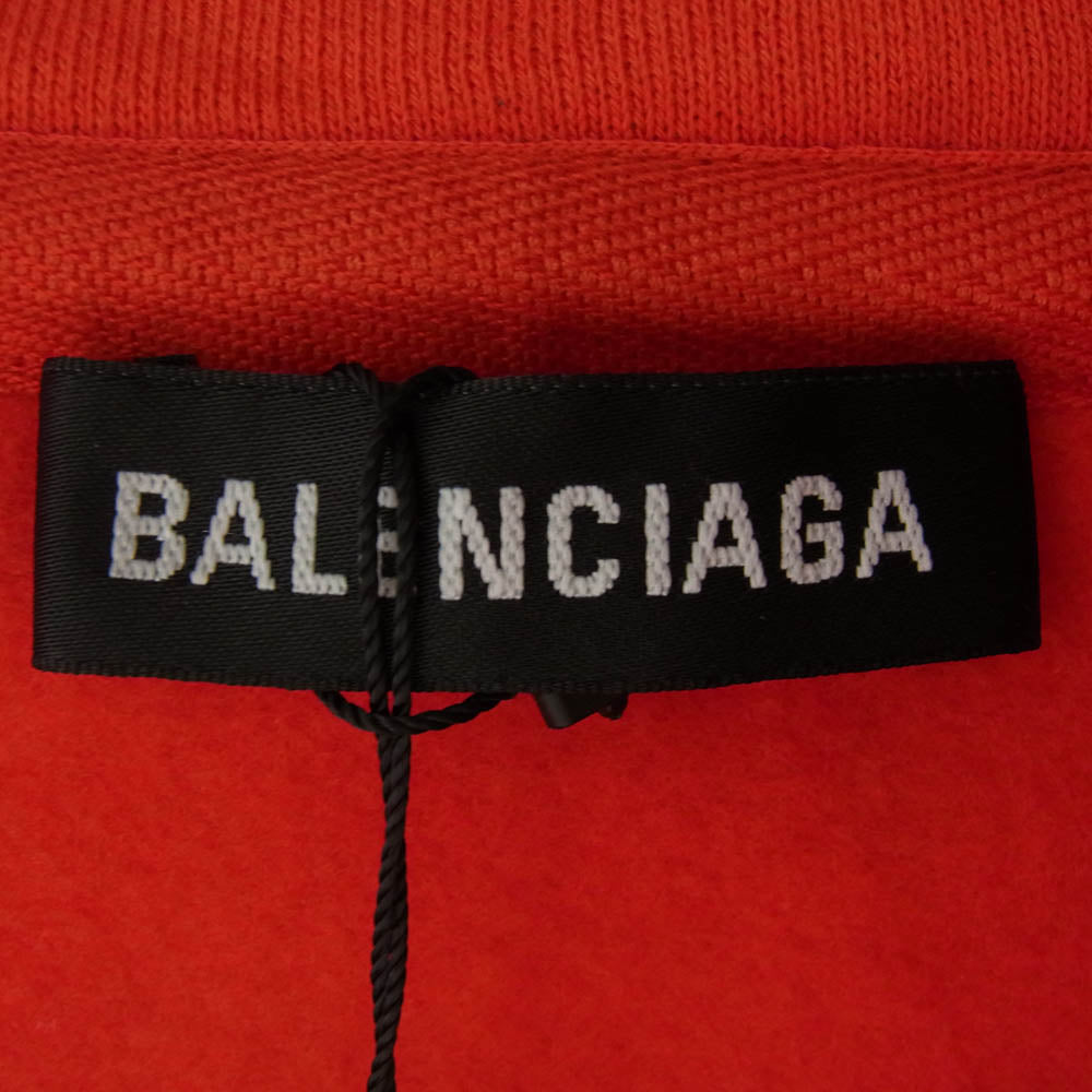 BALENCIAGA バレンシアガ 583138 TFV39 ロゴ刺繍 ボーダー ハーフジップ スウェット レッド系 M【極上美品】【中古】