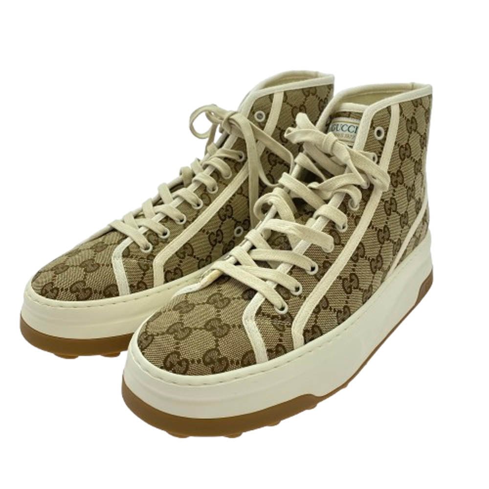 GUCCI グッチ Tennis 1977 テニス GG キャンバス ハイカット スニーカー ブラウン系 10【中古】